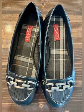 Vintage Y2K Esprit Black Chain-Trim Slip-On Chunky Loafers Size 8.5